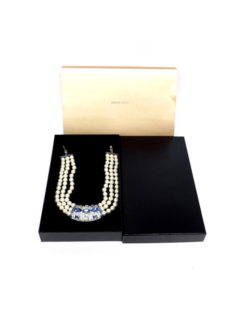 Heidi Daus Pearl Necklace with Blue Crystal Centerpiece
